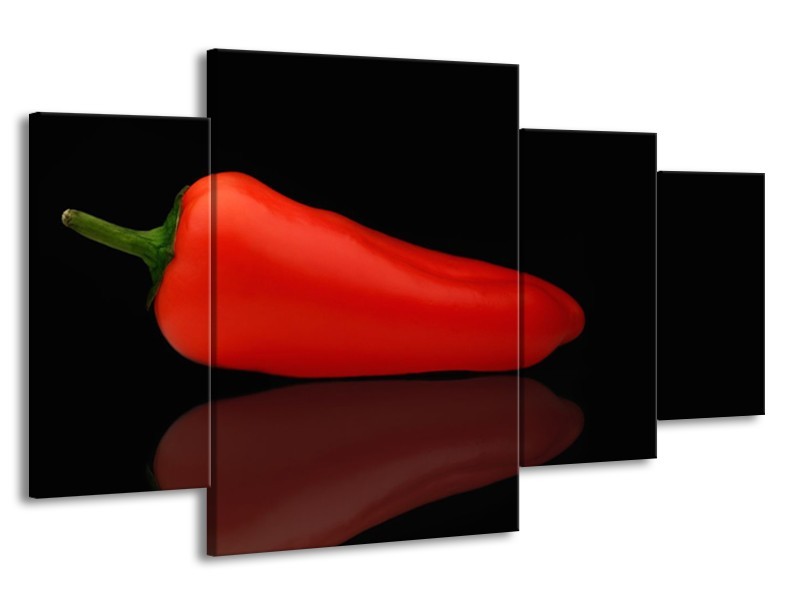 Glasschilderij Keuken, Paprika | Rood, Zwart | 160x90cm 4Luik