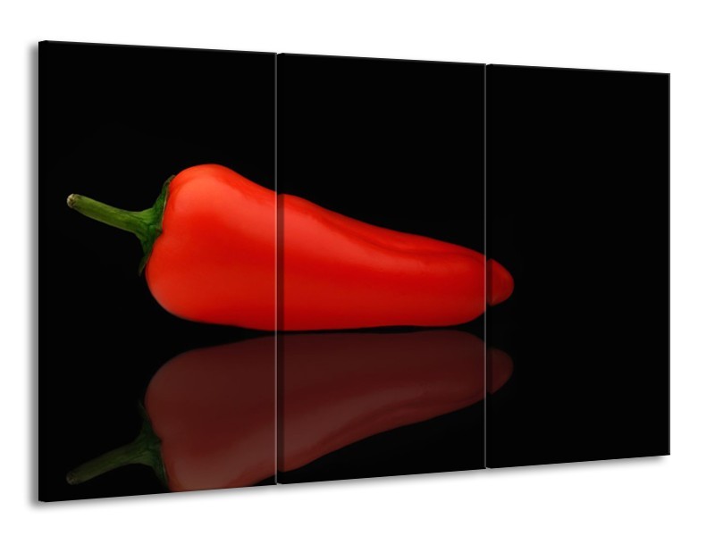 Canvas Schilderij Keuken, Paprika | Rood, Zwart | 165x100cm 3Luik