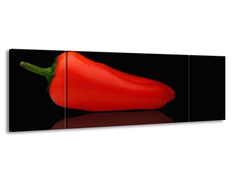 Glasschilderij Keuken, Paprika | Rood, Zwart | 170x50cm 3Luik