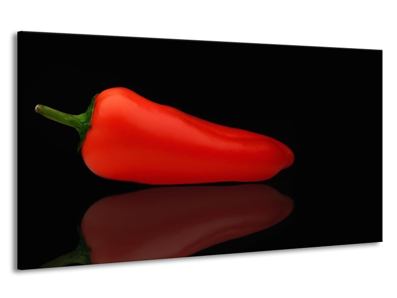 Canvas Schilderij Keuken, Paprika | Rood, Zwart | 190x100cm 1Luik