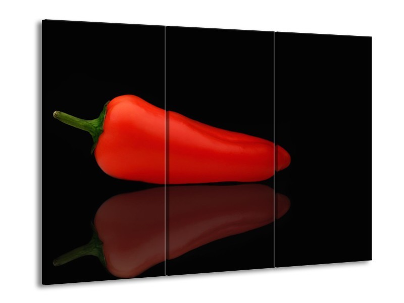 Canvas Schilderij Keuken, Paprika | Rood, Zwart | 60x90cm 3Luik