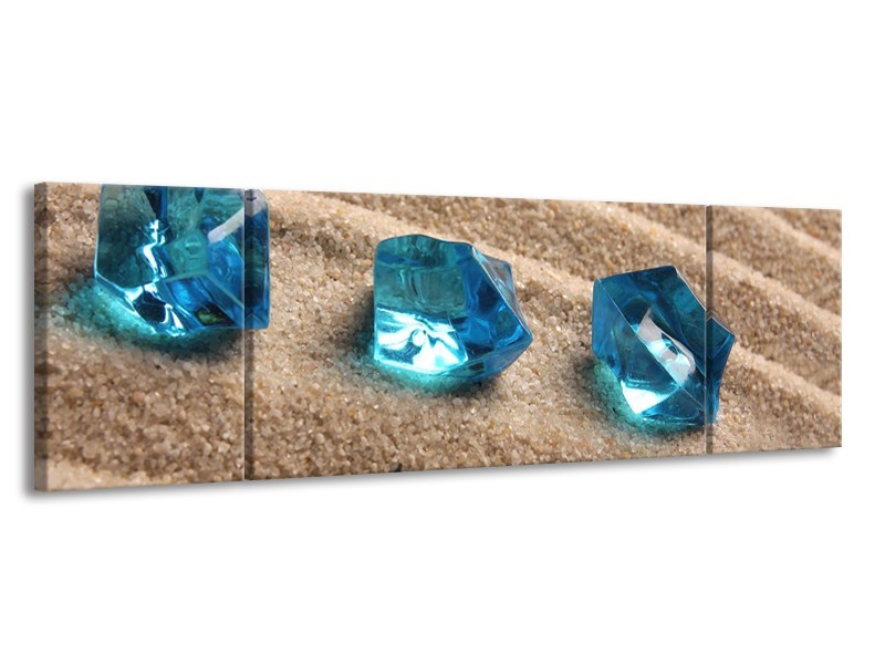 Glasschilderij Zand, Stenen | Turquoise | 170x50cm 3Luik