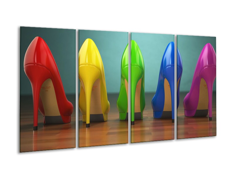 Glasschilderij Schoenen, Vrouw | Bruin, Groen, Geel | 160x80cm 4Luik