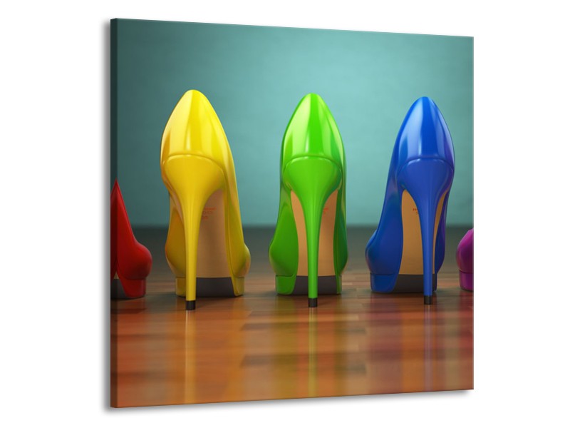 Canvas Schilderij Schoenen, Vrouw | Bruin, Groen, Geel | 50x50cm 1Luik