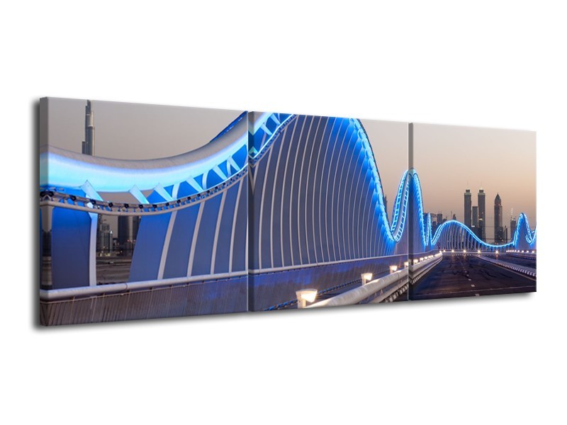 Canvas Schilderij Brug | Blauw, Grijs | 120x40cm 3Luik