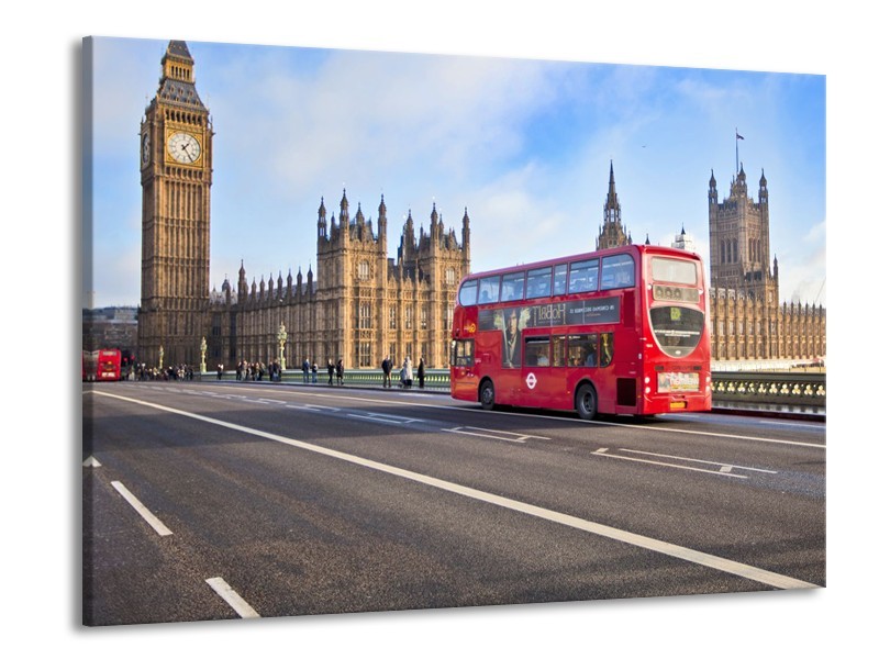 Canvas Schilderij Engeland, London | Grijs, Blauw, Rood | 100x70cm 1Luik