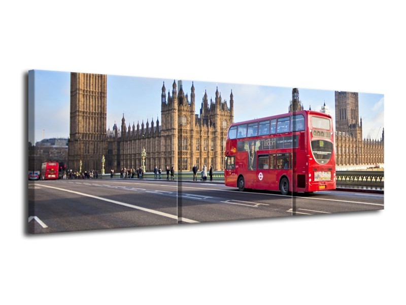 Canvas Schilderij Engeland, London | Grijs, Blauw, Rood | 120x40cm 3Luik