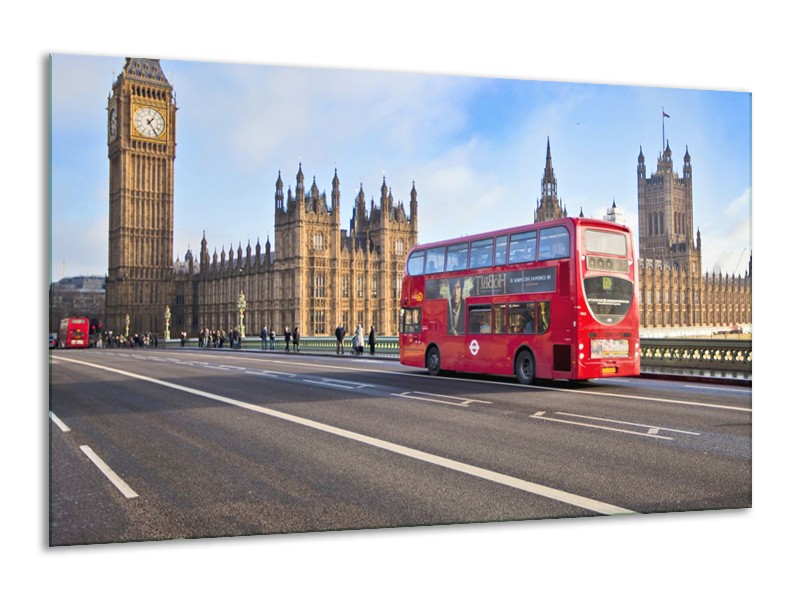 Canvas Schilderij Engeland, London | Grijs, Blauw, Rood | 120x70cm 1Luik