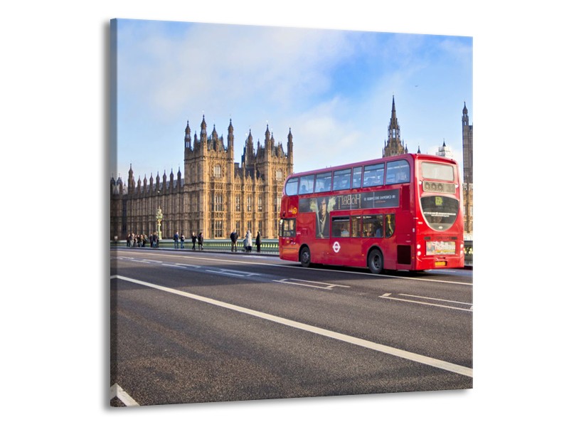 Glasschilderij Engeland, London | Grijs, Blauw, Rood | 50x50cm 1Luik