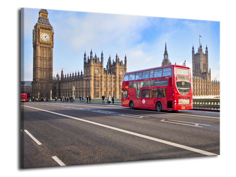 Canvas Schilderij Engeland, London | Grijs, Blauw, Rood | 70x50cm 1Luik