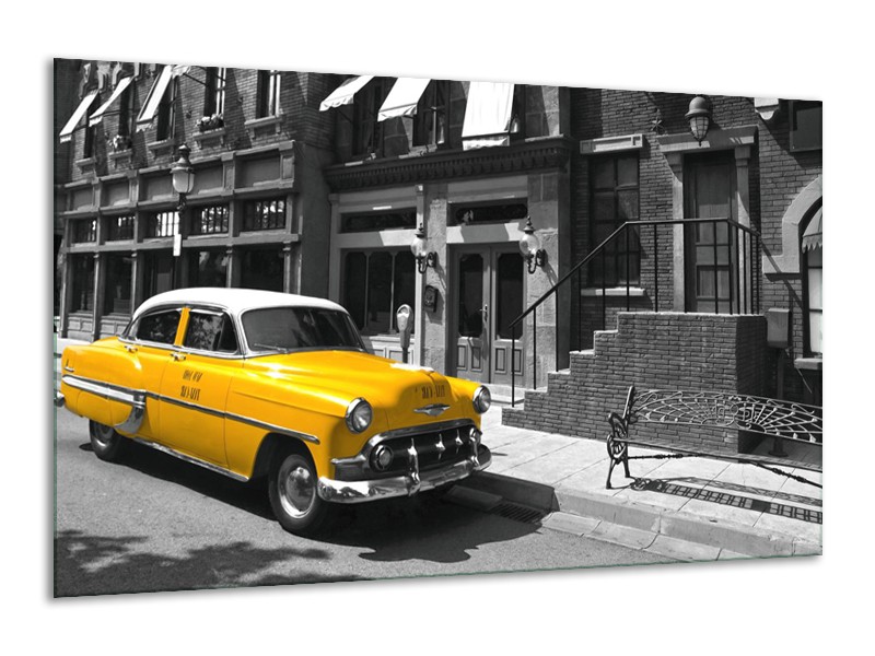 Canvas Schilderij Oldtimer, Auto | Zwart, Wit, Geel | 120x70cm 1Luik