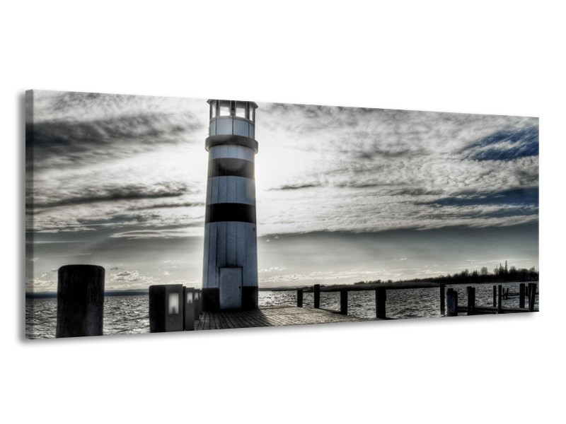 Canvas Schilderij Vuurtoren | Grijs, Blauw | 145x58cm 1Luik