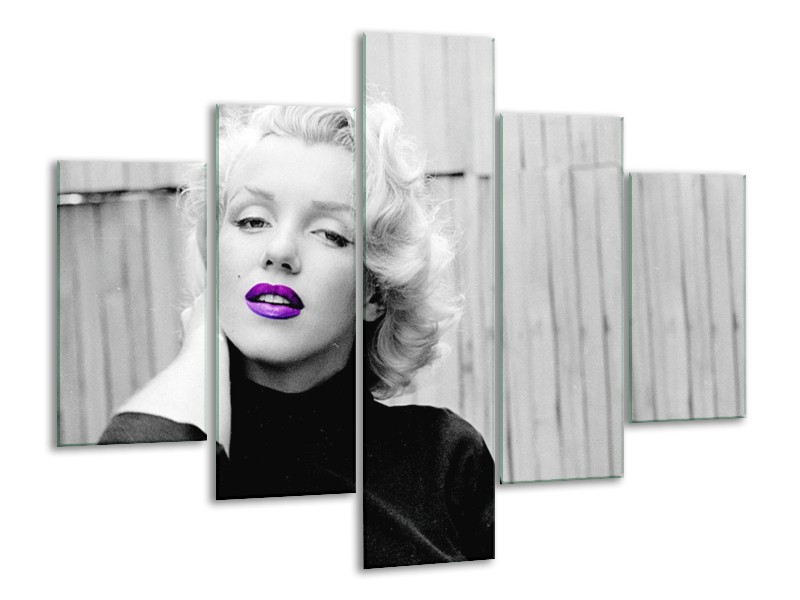 Glasschilderij Marilyn Monroe, Muziek | Grijs, Paars, Zwart | 100x70cm 5Luik