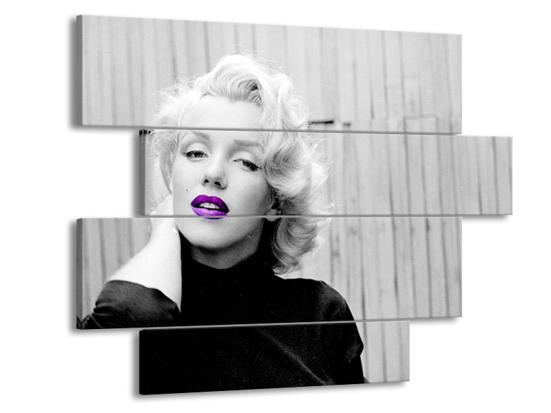 Glasschilderij Marilyn Monroe, Muziek | Grijs, Paars, Zwart | 115x85cm 4Luik