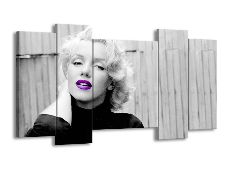 Canvas Schilderij Marilyn Monroe, Muziek | Grijs, Paars, Zwart | 120x65cm 5Luik
