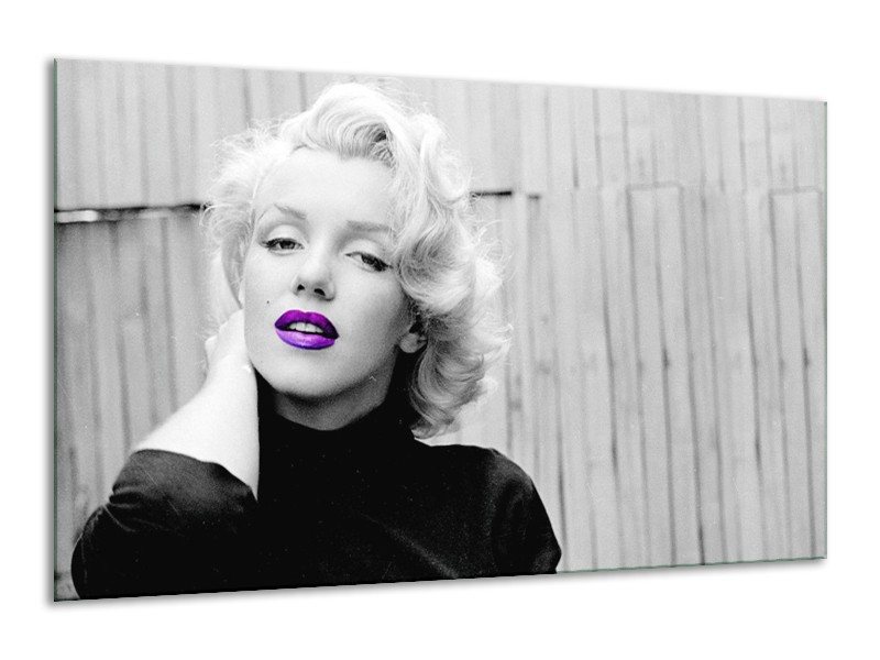Glasschilderij Marilyn Monroe, Muziek | Grijs, Paars, Zwart | 120x70cm 1Luik