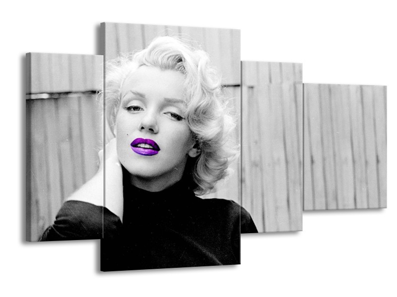 Canvas Schilderij Marilyn Monroe, Muziek | Grijs, Paars, Zwart | 120x75cm 4Luik