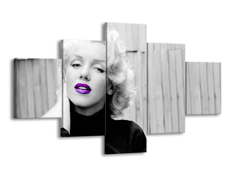 Glasschilderij Marilyn Monroe, Muziek | Grijs, Paars, Zwart | 125x70cm 5Luik