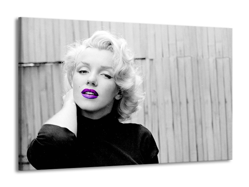 Glasschilderij Marilyn Monroe, Muziek | Grijs, Paars, Zwart | 140x90cm 1Luik