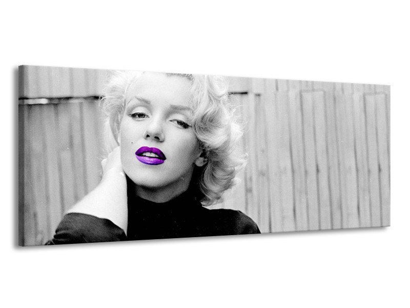 Glasschilderij Marilyn Monroe, Muziek | Grijs, Paars, Zwart | 145x58cm 1Luik