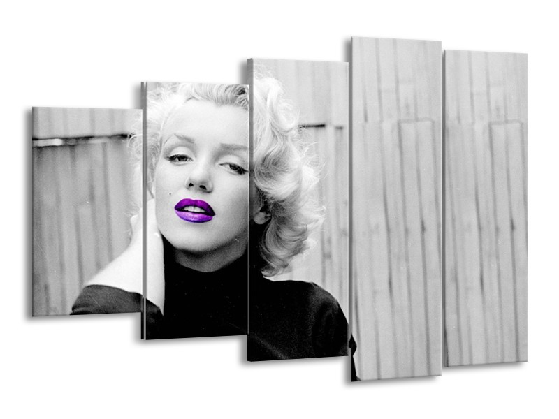 Glasschilderij Marilyn Monroe, Muziek | Grijs, Paars, Zwart | 150x100cm 5Luik