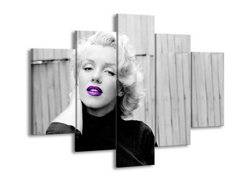 Glasschilderij Marilyn Monroe, Muziek | Grijs, Paars, Zwart | 150x105cm 5Luik