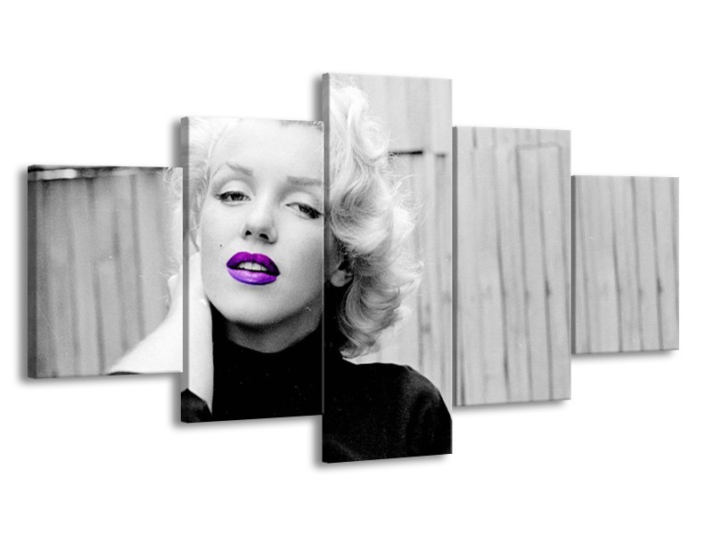 Glasschilderij Marilyn Monroe, Muziek | Grijs, Paars, Zwart | 150x80cm 5Luik