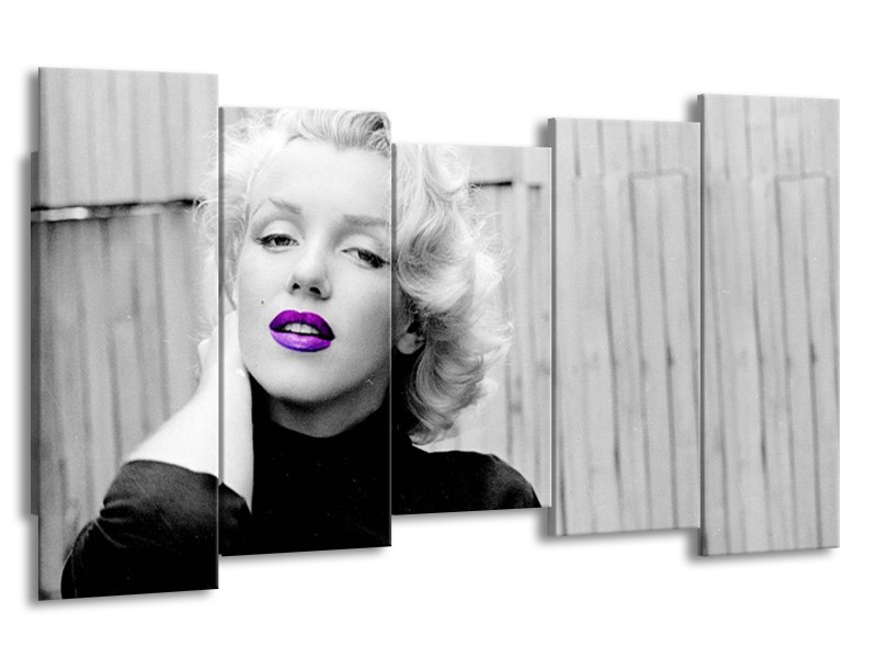 Glasschilderij Marilyn Monroe, Muziek | Grijs, Paars, Zwart | 150x80cm 5Luik