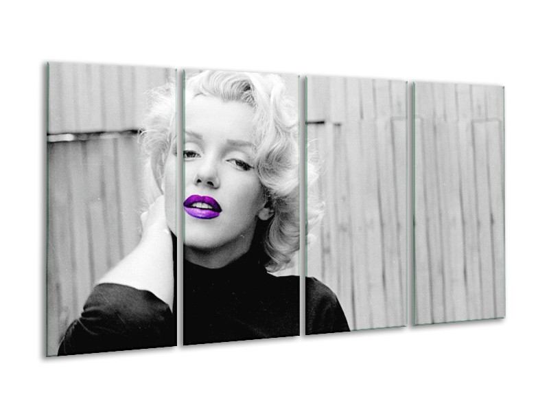 Glasschilderij Marilyn Monroe, Muziek | Grijs, Paars, Zwart | 160x80cm 4Luik