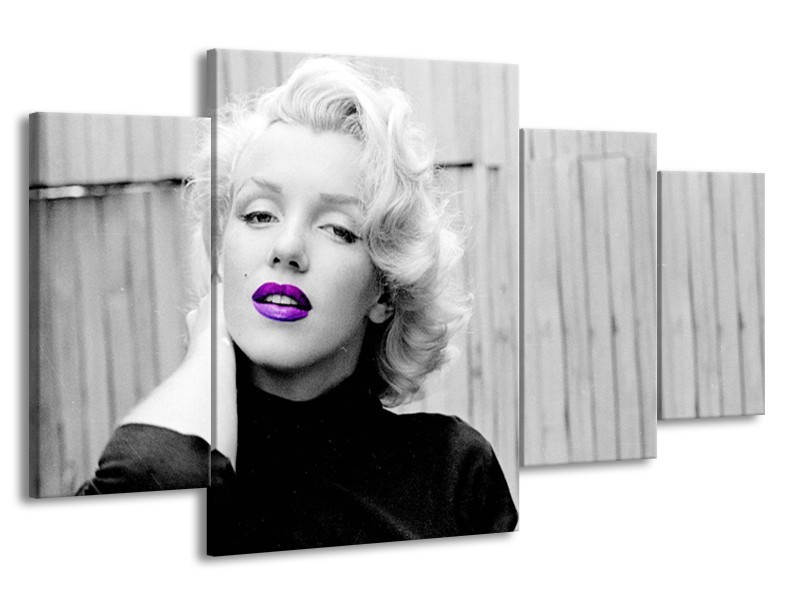 Canvas Schilderij Marilyn Monroe, Muziek | Grijs, Paars, Zwart | 160x90cm 4Luik