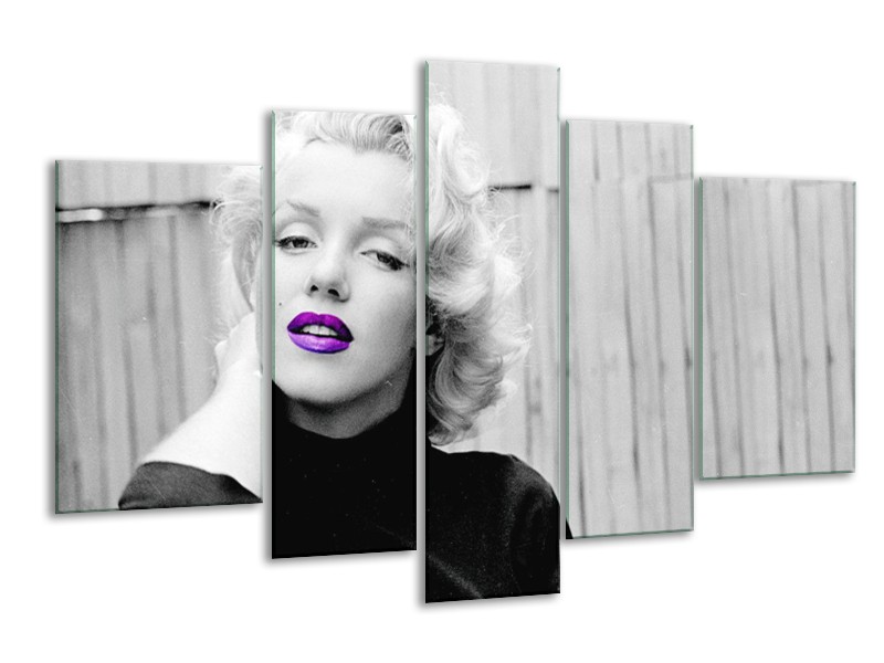 Canvas Schilderij Marilyn Monroe, Muziek | Grijs, Paars, Zwart | 170x100cm 5Luik