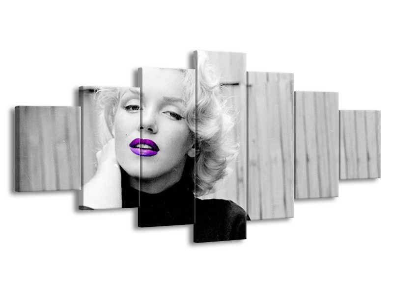 Glasschilderij Marilyn Monroe, Muziek | Grijs, Paars, Zwart | 210x100cm 7Luik