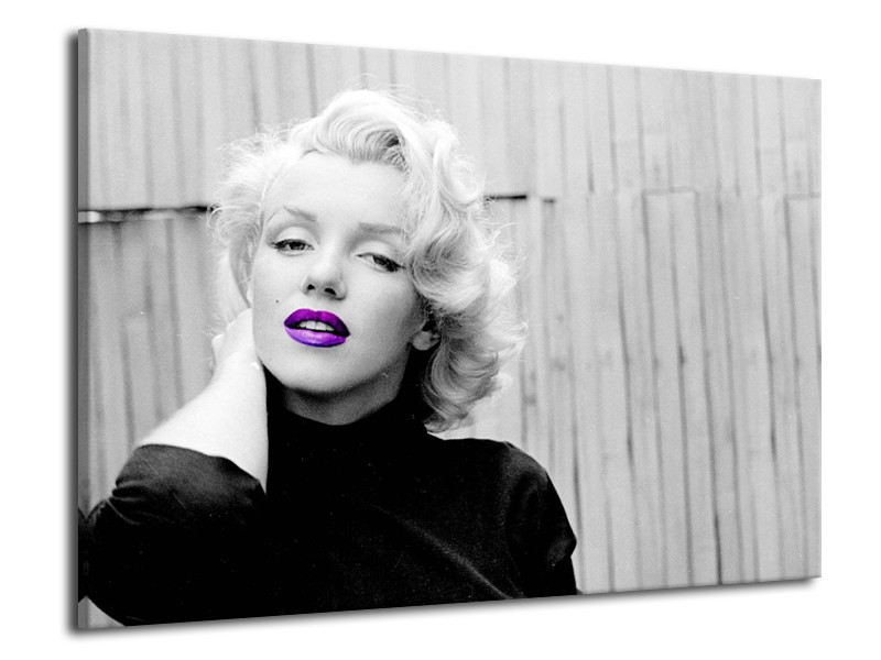 Glasschilderij Marilyn Monroe, Muziek | Grijs, Paars, Zwart | 70x50cm 1Luik