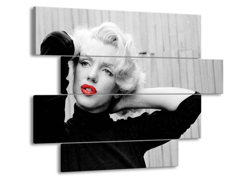 Canvas Schilderij Marilyn Monroe, Muziek | Grijs, Zwart, Rood | 115x85cm 4Luik