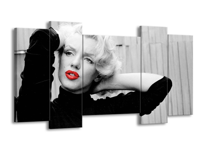 Canvas Schilderij Marilyn Monroe, Muziek | Grijs, Zwart, Rood | 120x65cm 5Luik