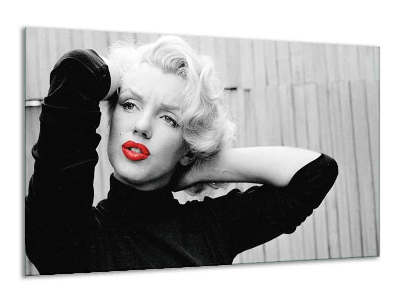 Glasschilderij Marilyn Monroe, Muziek | Grijs, Zwart, Rood | 120x70cm 1Luik