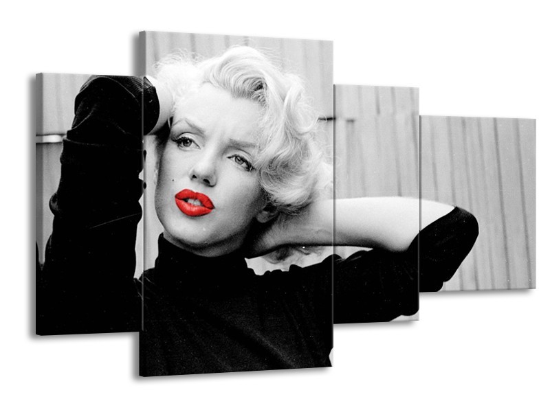 Canvas Schilderij Marilyn Monroe, Muziek | Grijs, Zwart, Rood | 120x75cm 4Luik
