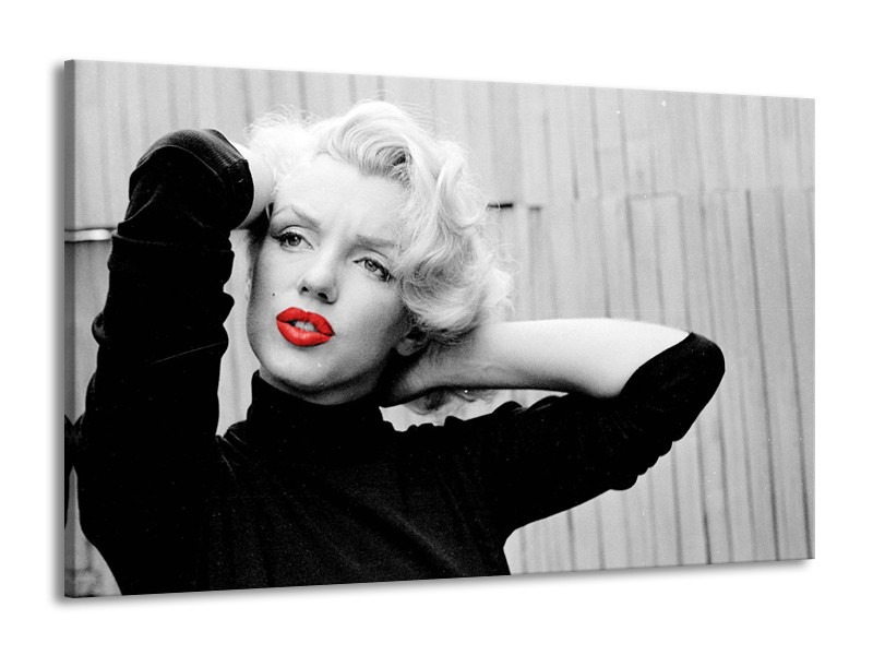 Canvas Schilderij Marilyn Monroe, Muziek | Grijs, Zwart, Rood | 140x90cm 1Luik