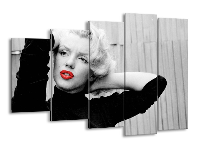 Canvas Schilderij Marilyn Monroe, Muziek | Grijs, Zwart, Rood | 150x100cm 5Luik