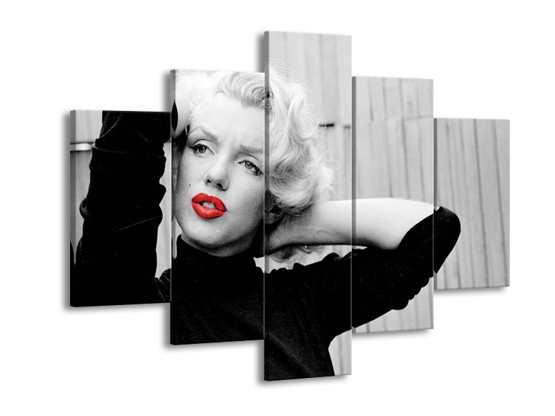 Canvas Schilderij Marilyn Monroe, Muziek | Grijs, Zwart, Rood | 150x105cm 5Luik