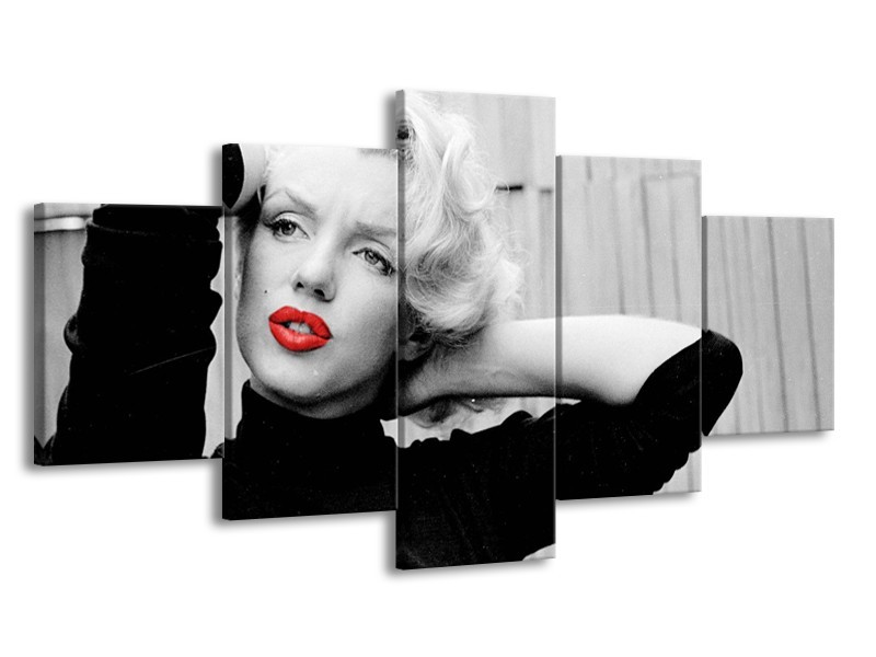 Glasschilderij Marilyn Monroe, Muziek | Grijs, Zwart, Rood | 150x80cm 5Luik