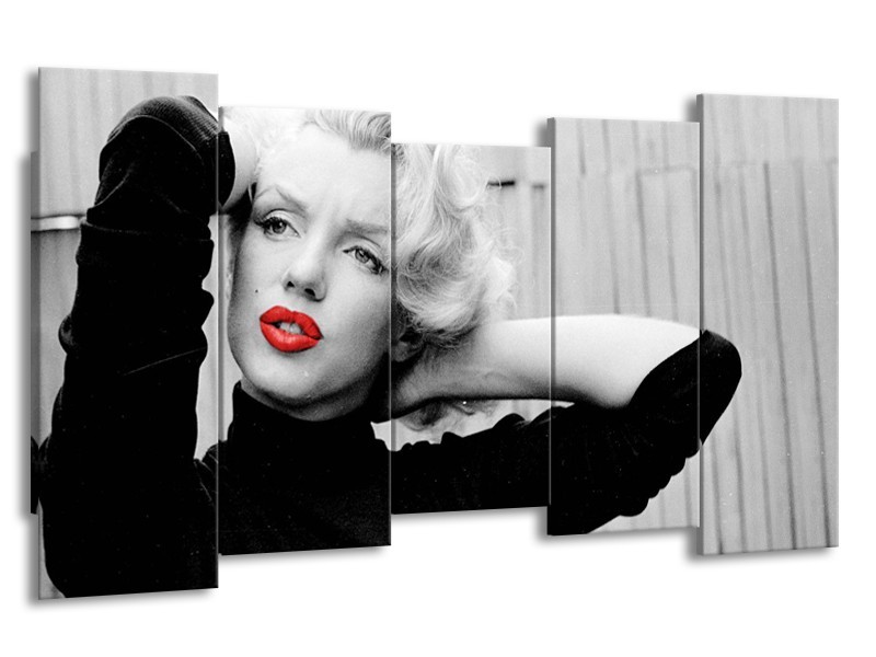 Canvas Schilderij Marilyn Monroe, Muziek | Grijs, Zwart, Rood | 150x80cm 5Luik