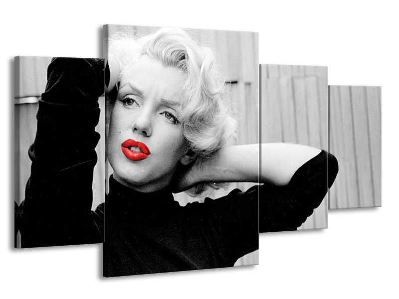 Canvas Schilderij Marilyn Monroe, Muziek | Grijs, Zwart, Rood | 160x90cm 4Luik