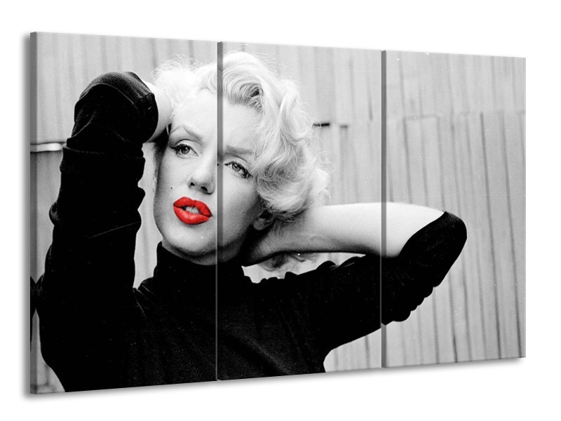 Canvas Schilderij Marilyn Monroe, Muziek | Grijs, Zwart, Rood | 165x100cm 3Luik