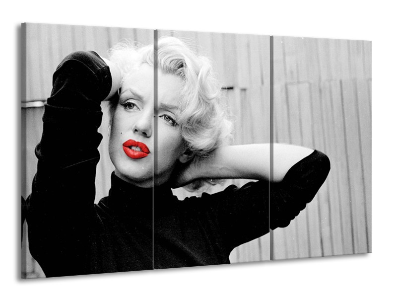 Glasschilderij Marilyn Monroe, Muziek | Grijs, Zwart, Rood | 165x100cm 3Luik