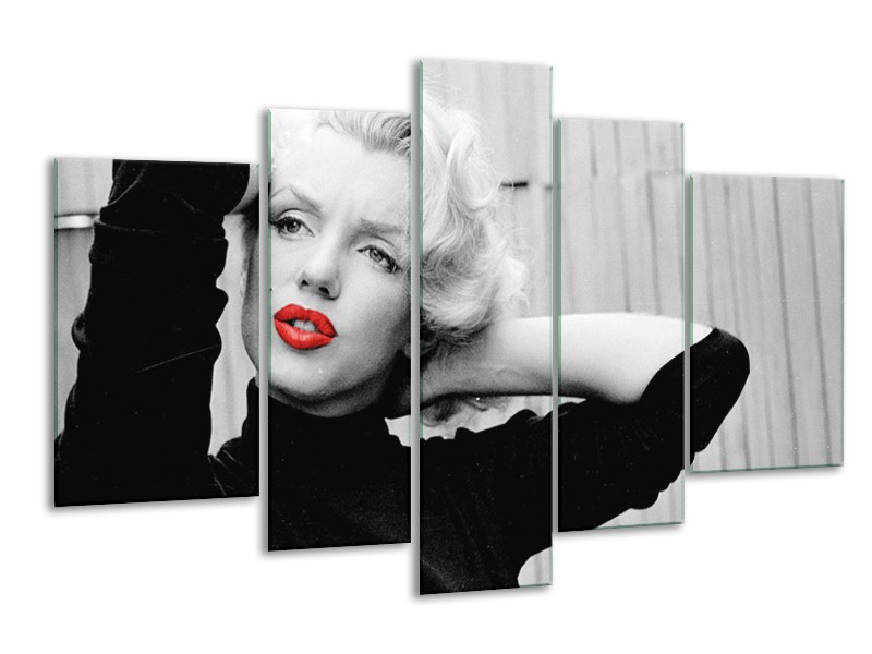 Canvas Schilderij Marilyn Monroe, Muziek | Grijs, Zwart, Rood | 170x100cm 5Luik