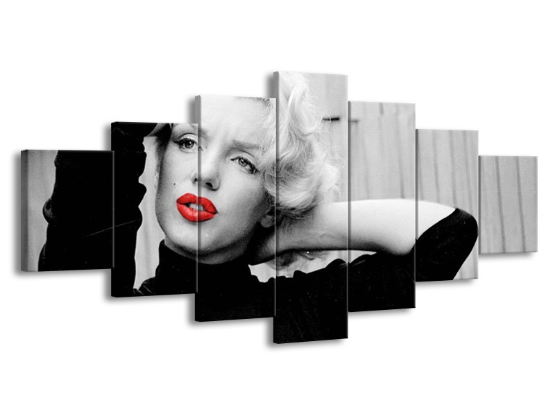 Canvas Schilderij Marilyn Monroe, Muziek | Grijs, Zwart, Rood | 210x100cm 7Luik