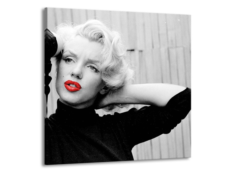 Glasschilderij Marilyn Monroe, Muziek | Grijs, Zwart, Rood | 50x50cm 1Luik