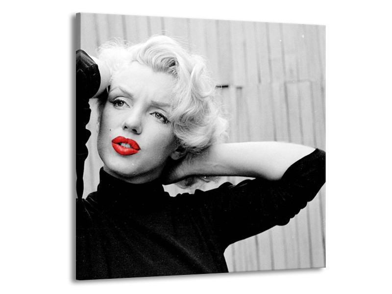Canvas Schilderij Marilyn Monroe, Muziek | Grijs, Zwart, Rood | 70x70cm 1Luik