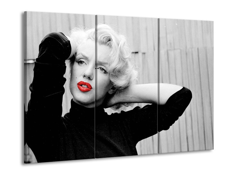 Canvas Schilderij Marilyn Monroe, Muziek | Grijs, Zwart, Rood | 60x90cm 3Luik